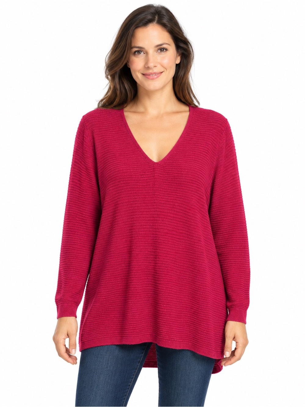 Old Navy Women's V-Neck Ribbed Tunic Sweater - Berry Pink